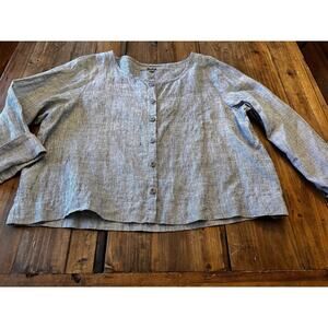 Flax Size Medium Button Front Shirt Top 100% Linen Blouse Lagenlook Artsy